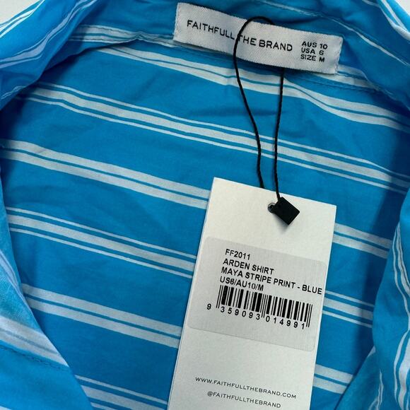 Faithful the Brand Shirt Womens Medium Blue White Maya Striped Arden Top - Picture 7 of 10